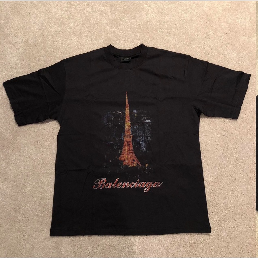 Balenciaga Charcoal Unisex Tee BB Eiffel Tower print oversized fit